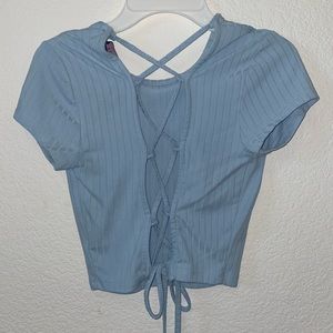 Baby Blue Crop Top with Criss Cross Tie in the back
